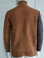 Men's high -necked color skin buckle long -sleeved knit sweater cardigan