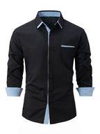 Men's Color Block Business Slim Casual Long Sleeve Shirt - Ladoj