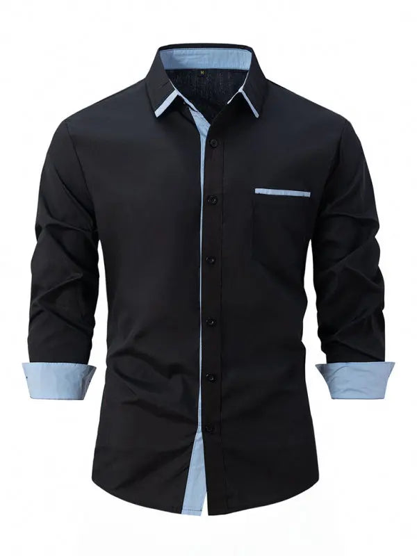 Men's Color Block Business Slim Casual Long Sleeve Shirt - Ladoj