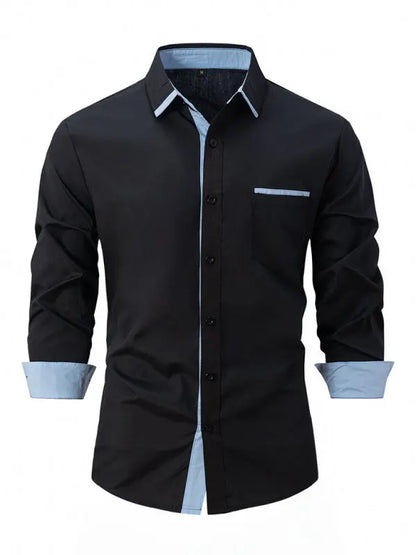 Men's Color Block Business Slim Casual Long Sleeve Shirt - Ladoj