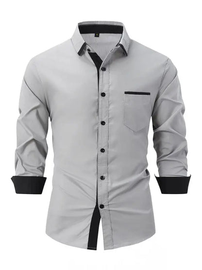 Men's Color Block Business Slim Casual Long Sleeve Shirt - Ladoj