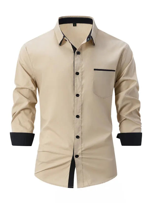 Men's Color Block Business Slim Casual Long Sleeve Shirt - Ladoj