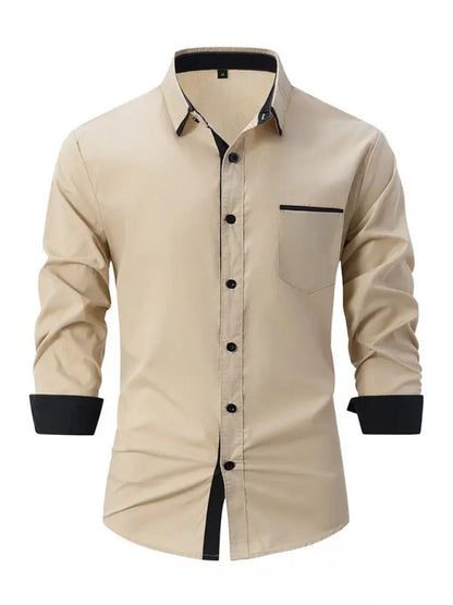 Men's Color Block Business Slim Casual Long Sleeve Shirt - Ladoj