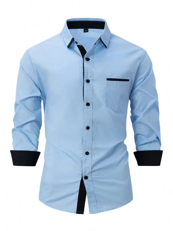 Men's Color Block Business Slim Casual Long Sleeve Shirt - Ladoj