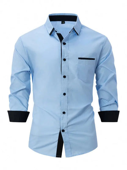 Men's Color Block Business Slim Casual Long Sleeve Shirt - Ladoj
