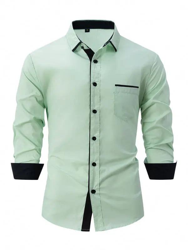 Men's Color Block Business Slim Casual Long Sleeve Shirt - Ladoj