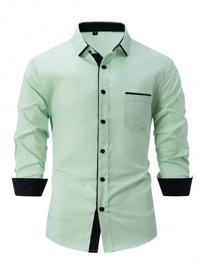 Men's Color Block Business Slim Casual Long Sleeve Shirt - Ladoj
