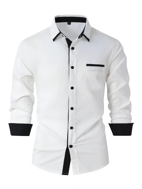 Men's Color Block Business Slim Casual Long Sleeve Shirt - Ladoj
