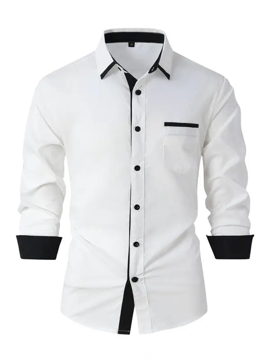 Men's Color Block Business Slim Casual Long Sleeve Shirt - Ladoj