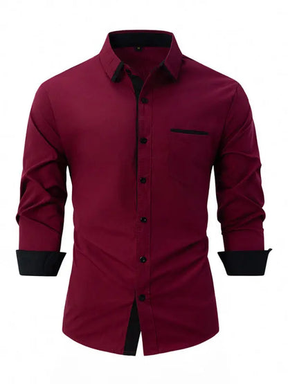 Men's Color Block Business Slim Casual Long Sleeve Shirt - Ladoj
