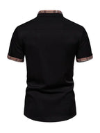 Men's Casual Collar Buttoned Plaid Color Block Short Sleeve Shirt - Ladoj