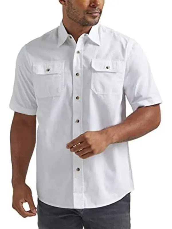 Men's Casual Solid Color Classic Short Sleeve Shirt - Ladoj Main image
