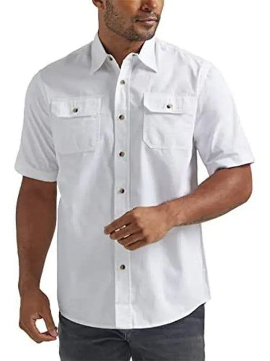 Men's Casual Solid Color Classic Short Sleeve Shirt - Ladoj