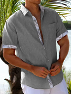 Men's Vacation Short Sleeve Contrast Lapel Shirt - Ladoj
