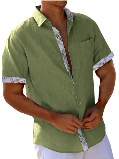 Men's Vacation Short Sleeve Contrast Lapel Shirt - Ladoj