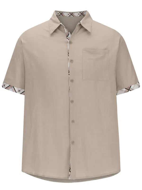 Men's Vacation Short Sleeve Contrast Lapel Shirt - Ladoj