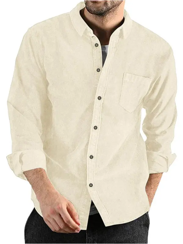 Long-sleeved shirt corduroy lapel button loose casual jacket - Ladoj