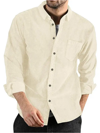 Long-sleeved shirt corduroy lapel button loose casual jacket - Ladoj