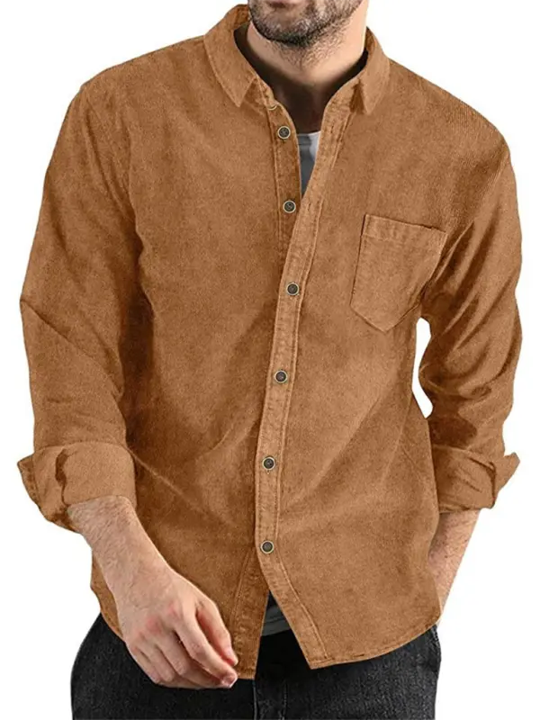 Long-sleeved shirt corduroy lapel button loose casual jacket - Ladoj