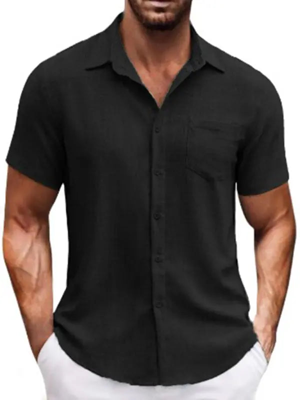 New solid color lapel pocket short sleeve casual men's shirt kakaclo