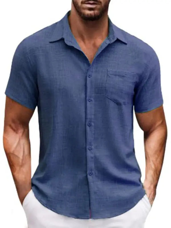 New solid color lapel pocket short sleeve casual men's shirt kakaclo