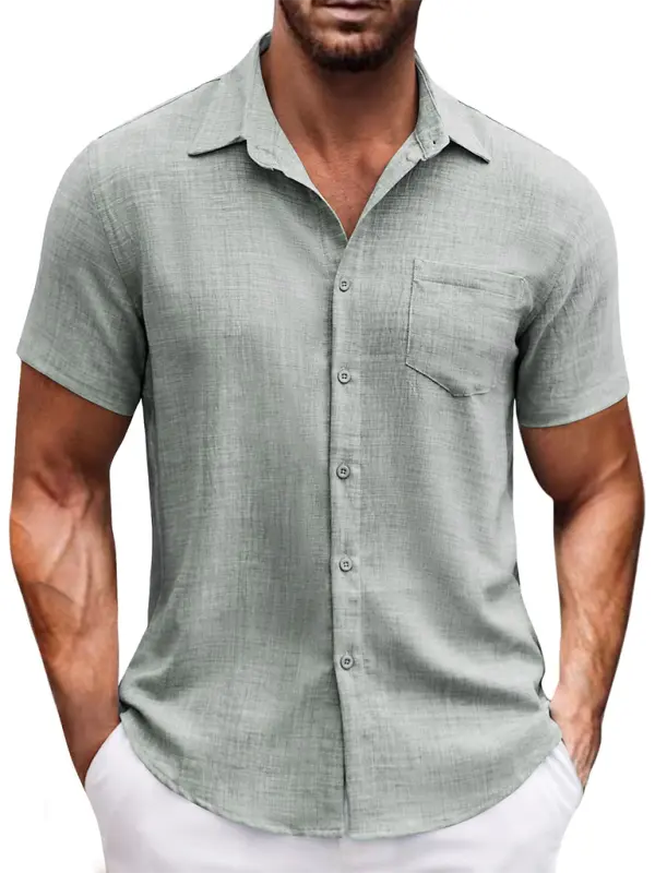 New solid color lapel pocket short sleeve casual men's shirt kakaclo