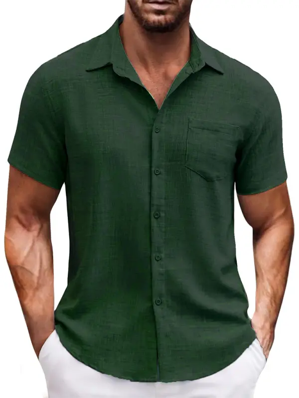 New solid color lapel pocket short sleeve casual men's shirt kakaclo