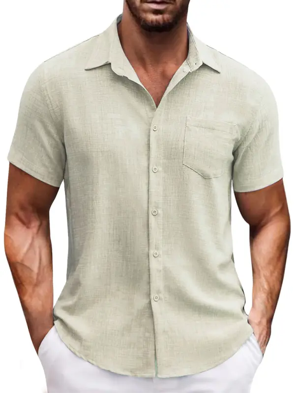 New solid color lapel pocket short sleeve casual men's shirt kakaclo