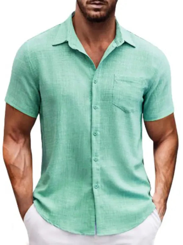 New solid color lapel pocket short sleeve casual men's shirt kakaclo