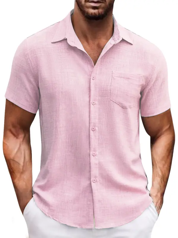 New solid color lapel pocket short sleeve casual men's shirt kakaclo