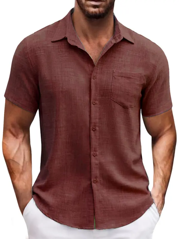 New solid color lapel pocket short sleeve casual men's shirt kakaclo
