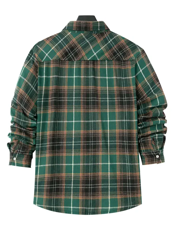 Men's brushed thin plaid long-sleeved casual shirt - Ladoj