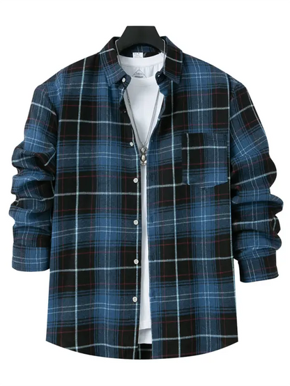 Men's brushed thin plaid long-sleeved casual shirt - Ladoj