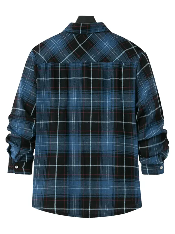 Men's brushed thin plaid long-sleeved casual shirt - Ladoj