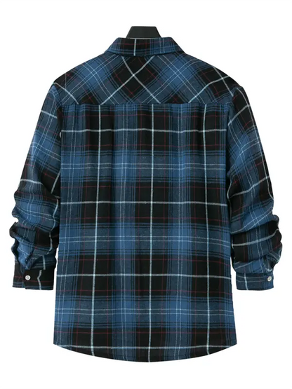 Men's brushed thin plaid long-sleeved casual shirt - Ladoj