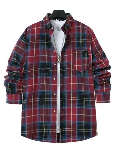 Men's brushed thin plaid long-sleeved casual shirt - Ladoj