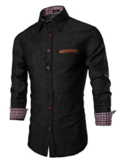 Men's Casual Shirt Pocket Patchwork Leather Long Sleeve Shirt - Ladoj