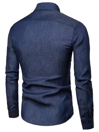 Men's Casual Shirt Pocket Patchwork Leather Long Sleeve Shirt - Ladoj