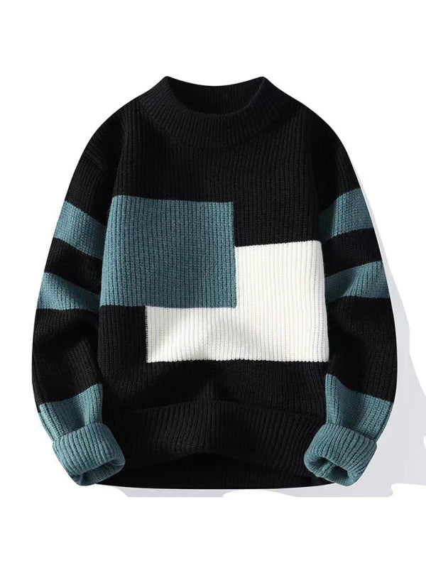 Men's Loose Crew Neck Contrast Color Sweater Image secondaire du produit