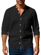 Linen long-sleeved stand-up collar breathable casual men's shirt - Ladoj