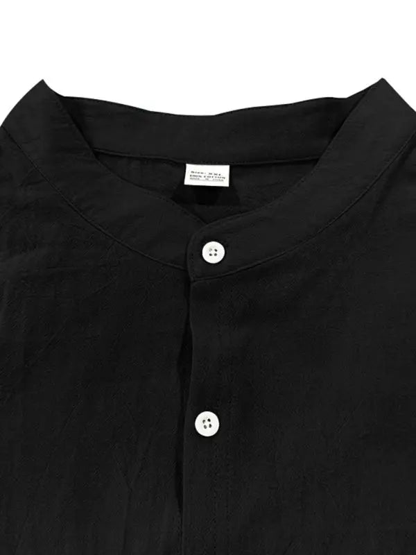 Linen long-sleeved stand-up collar breathable casual men's shirt - Ladoj