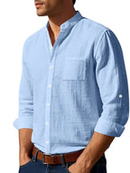 Linen long-sleeved stand-up collar breathable casual men's shirt - Ladoj