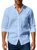 Linen long-sleeved stand-up collar breathable casual men's shirt - Ladoj
