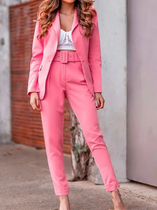 Women's Lapel Collar Blazer and Pants Set - Ladoj Image principale du produit