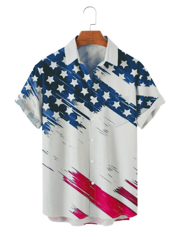 Men's Short Sleeve  American Flag Print Casual Shirt - Ladoj