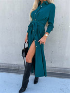 New long skirt solid color cardigan long sleeve dress
