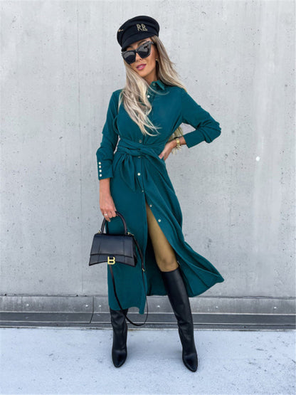 New long skirt solid color cardigan long sleeve dress