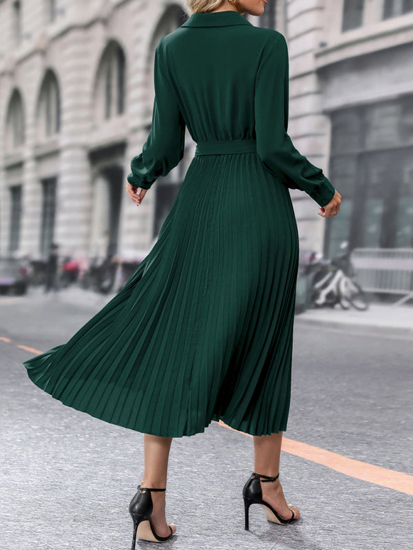 Solid color lapel dress