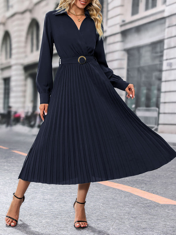 Solid color lapel dress