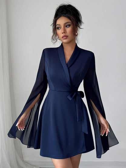 Elegant long-sleeved tie dress